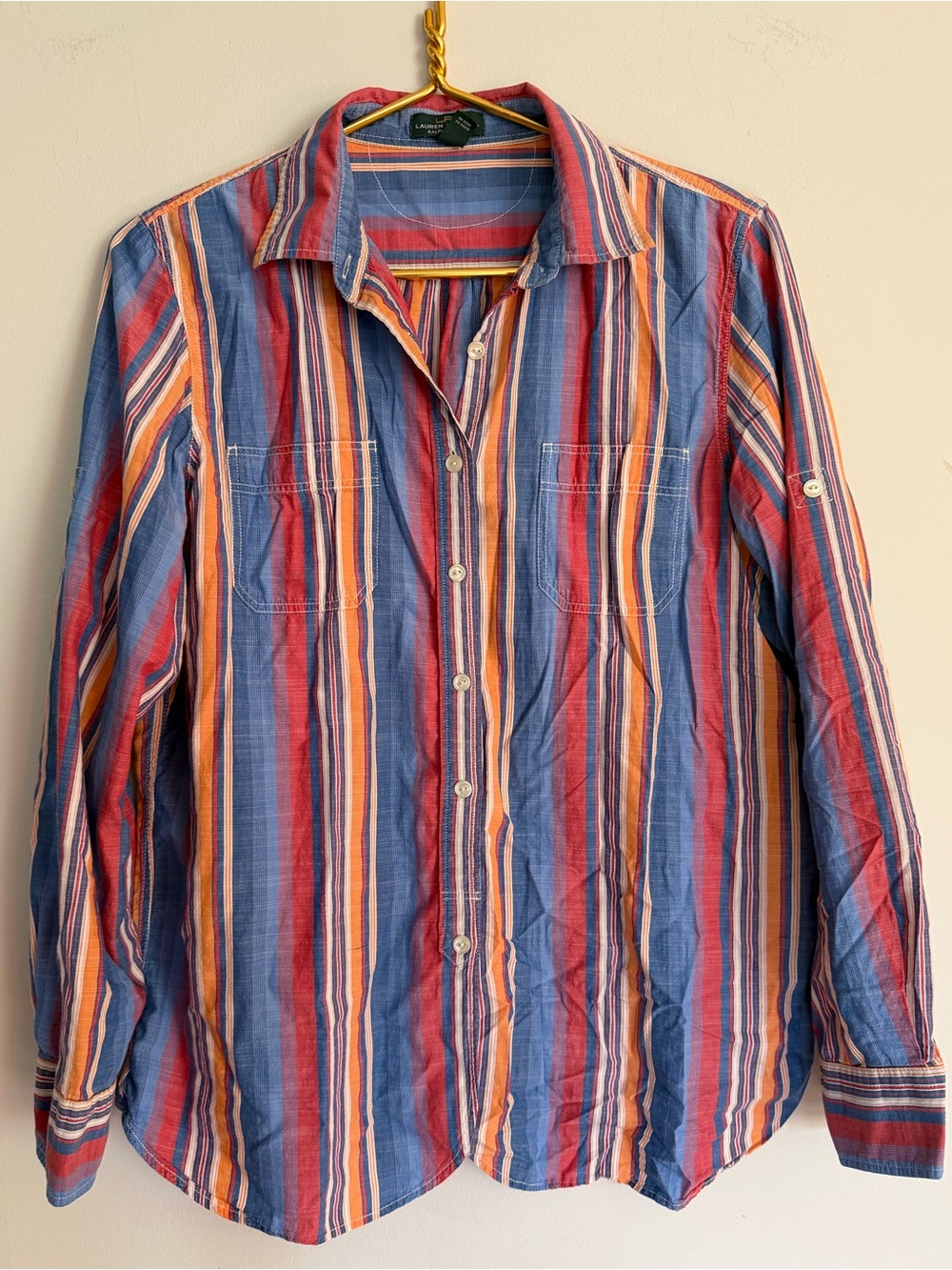Vintage Ralph Lauren Multicolor Striped Women’s Button-Up Shirt L Large